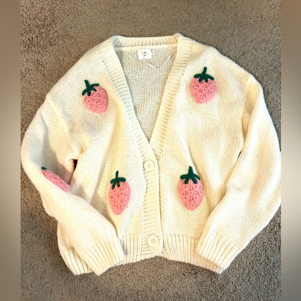 Luna Ivy Strawberry Knit Cardigan Sweater - Picture 2 of 3